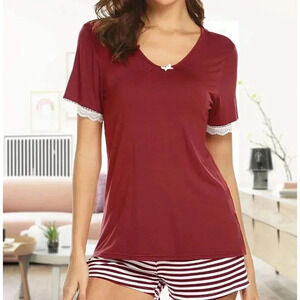 Womens Pajama Set Striped Short Sleeve Sleepwear